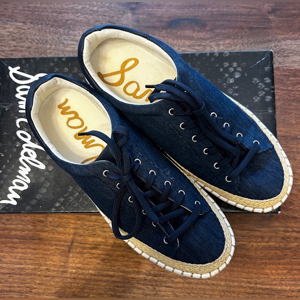 Sam Edelman Kavi Denim/Lea Blue Sneakers Women's 8 M EUR 38 Excellent with Box